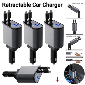 4 In 1 Car Charger 120W Retractable Design Without Light Durable Reliable Fast Charging